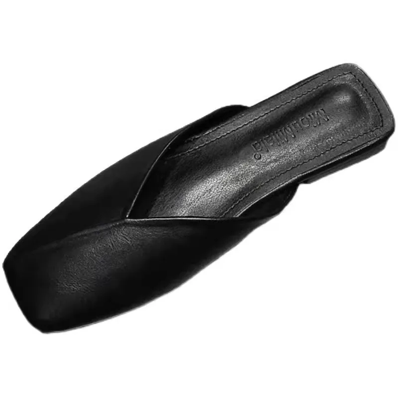 

Bloomsteps square toe slides wide fat women's single shoes new sandals bag head half slippers outside wearing maternity shoes