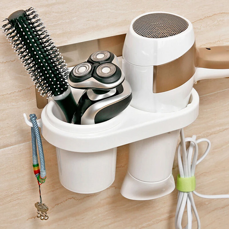 Wall Hair Dryer Storage Rack Hairdryer Holder Creative Suction Cup Hair Dryer Holder Comb Rack Stand Bathroom Supplies