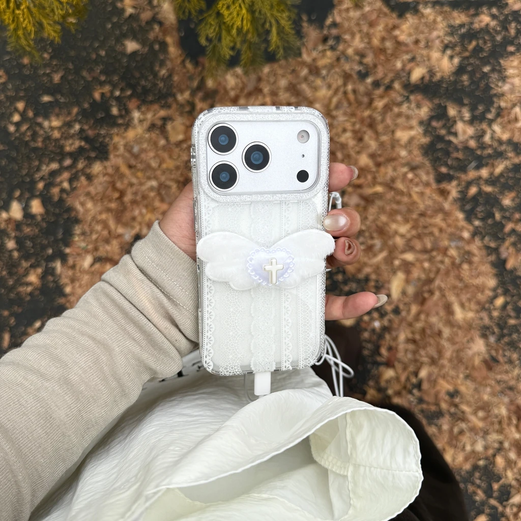 بسيط الأبيض الدانتيل حافة مجسمة الحب بريق إطار صور صدمة برهان غطاء الهاتف القضية آيفون 17 16 15 14 برو ماكس