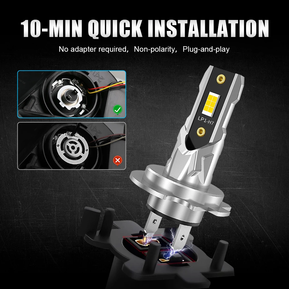 2pcs H7 LED Headlight Bulb Mini Bulb 60W 16000LM CSP 3570 for Car Headlamp Auto Fog Lamps Canbus H7 Led Turbo Auto12V 6000k