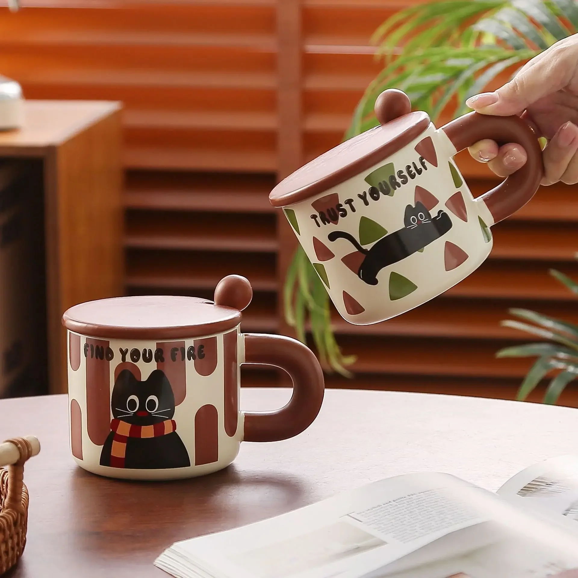 

with Lid Spoon Household Drinking Water Beautiful Ceramic Water Cup Birthday Gift Girl Cute Apple High Beauty Mug