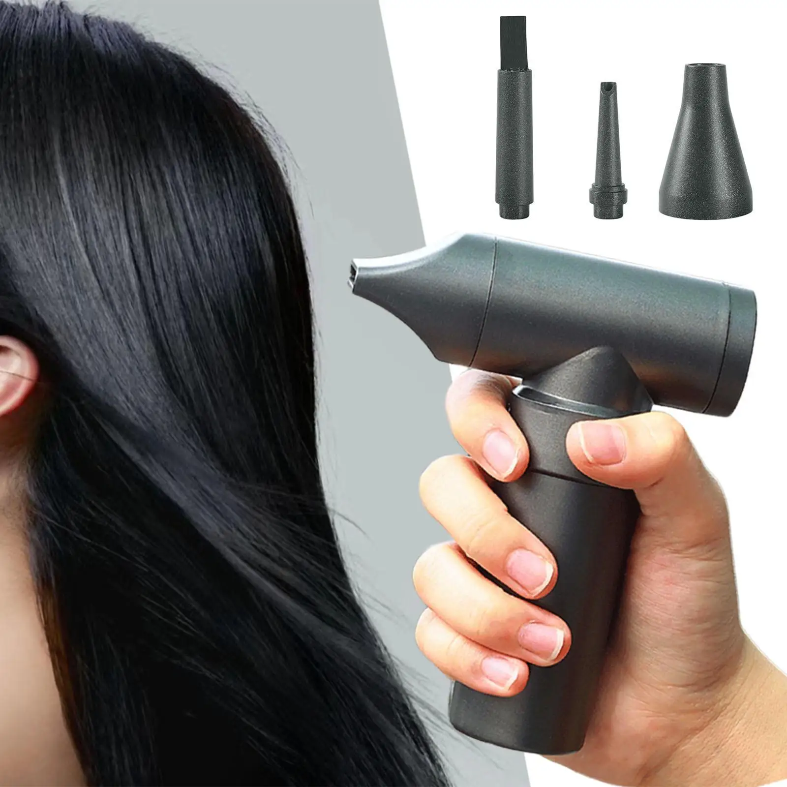 Portable Hair Dryer 3 Levels Wind Speed Adjustment Versatile with 4 Nozzles