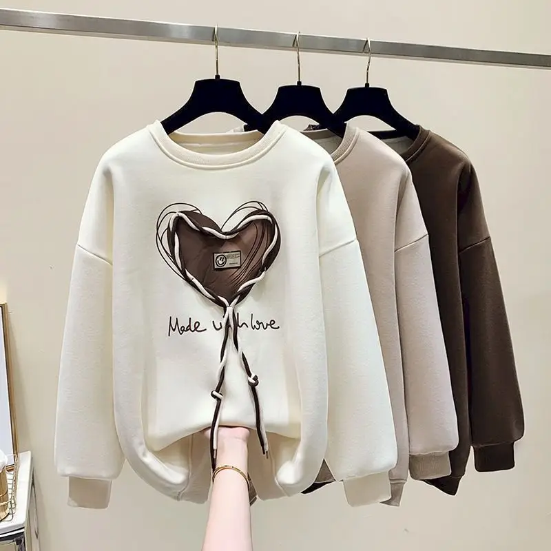 Oversized Pullovers Women Fashion Design Love Pullover Casual Loose Long Sleeve O-neck Tops 2024 New in Spring Autumn Bottom Top