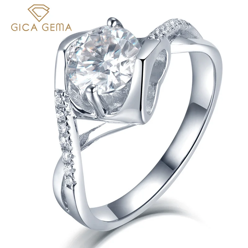 

GICA Sparking 1 Carat Moissanite Wedding Rings Top Quality 925 Sterling Silver Heart Creative Angel Kiss Wedding Party Jewelry