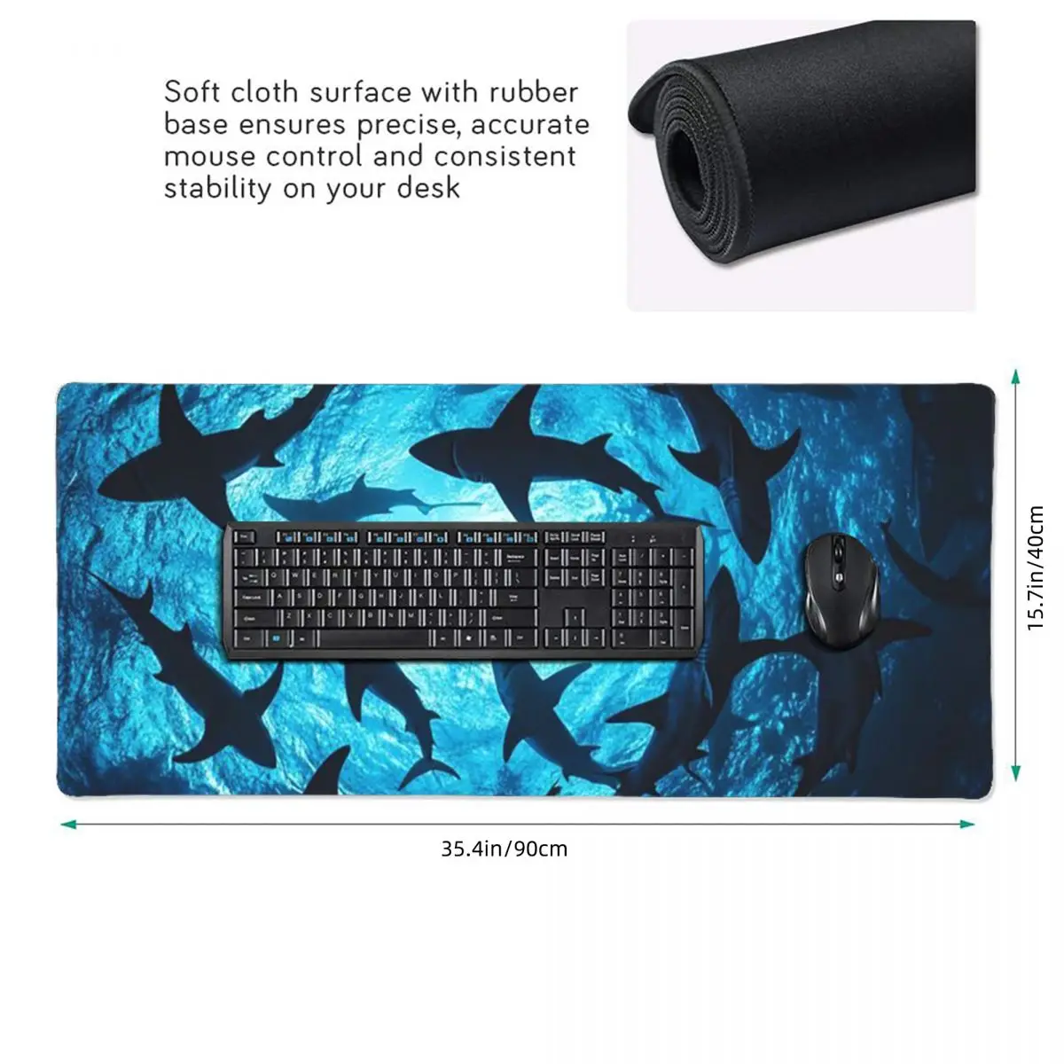 Underwater Cave Shark Themed Large Mouse Pad Computer Keyboard Mouse Mat Gaming PC Laptop Desk Mat Office Table Mats