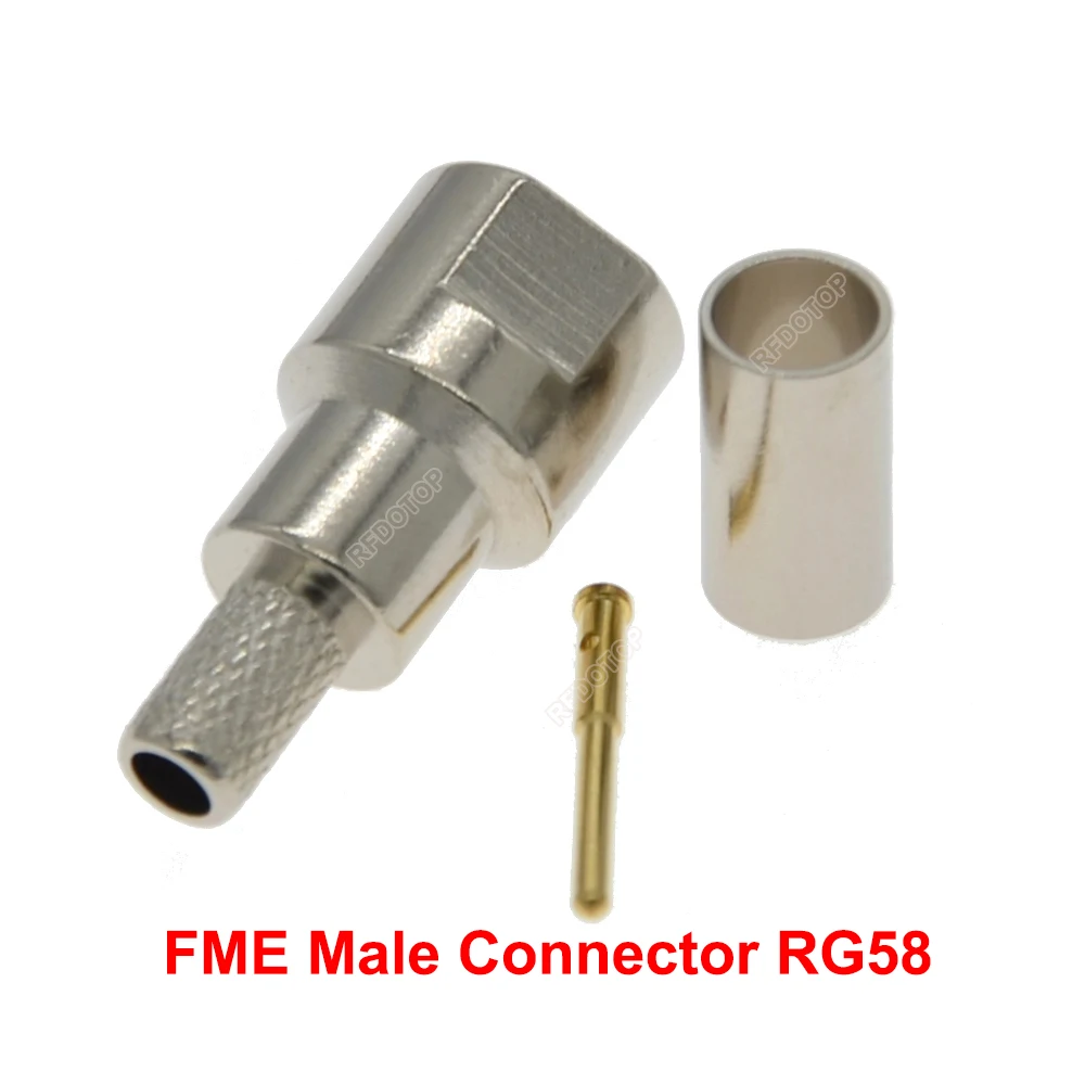 10 unids/lote conector macho FME engarzado RG142/RG58/LMR195 Cable chapado en oro 50Ohm FME-J conector RF de alta calidad