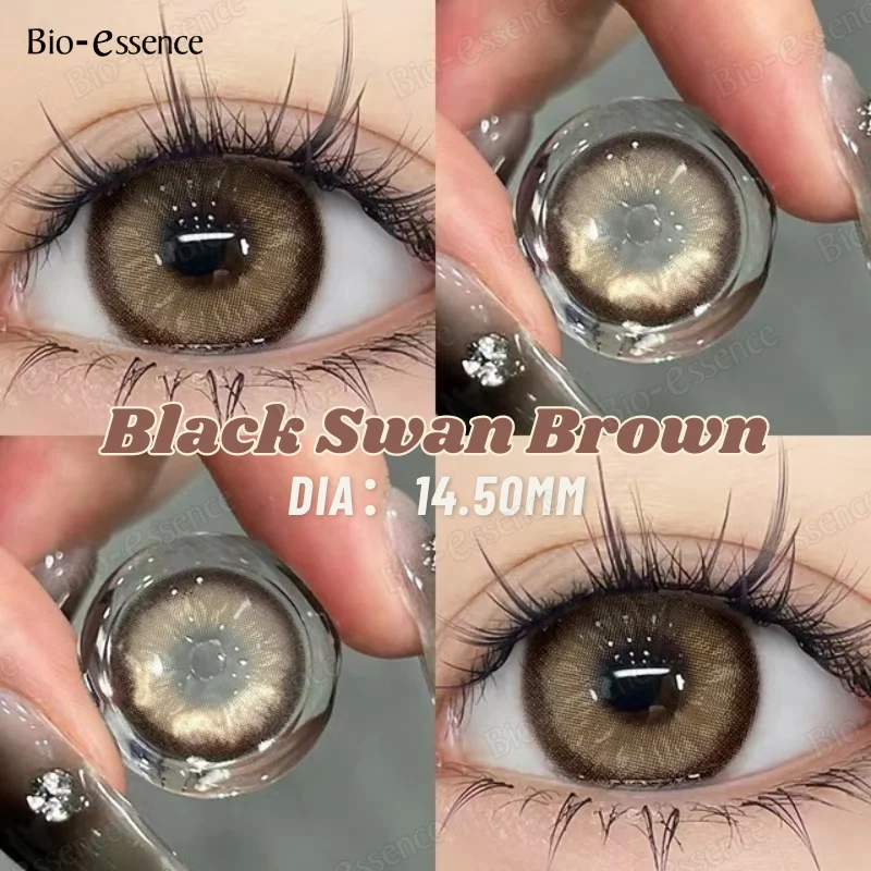 Bio-essence 1Pair Colored Contacts Lenses with Myopia Yearly Use Black Gray Korean Big Eyes Contact Student Pupils Fast Delivery