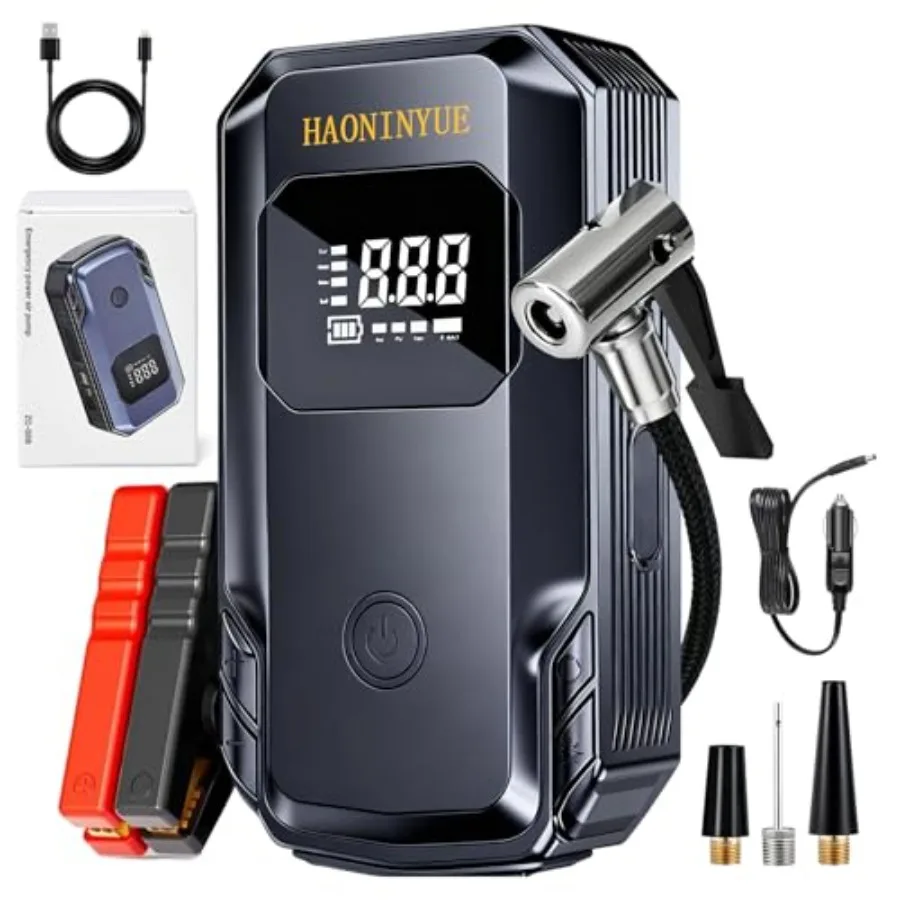 3000A 150PSI Portable Jump Starter with Air Compressor for 12V Vehicles 8.5L Gas and 6.5L Diesel Capacity Includes LED Light Po
