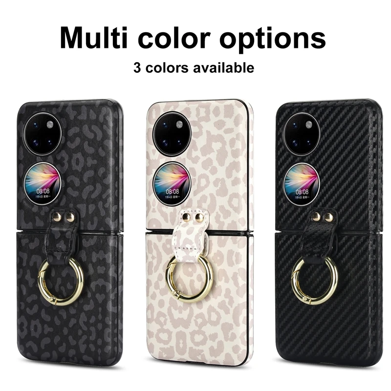 Fashion Leopard Print Leather Phone Case for Huawei P50 Pocket Case With Finger Ring Holder Folding Case For Huawei Pocket 2