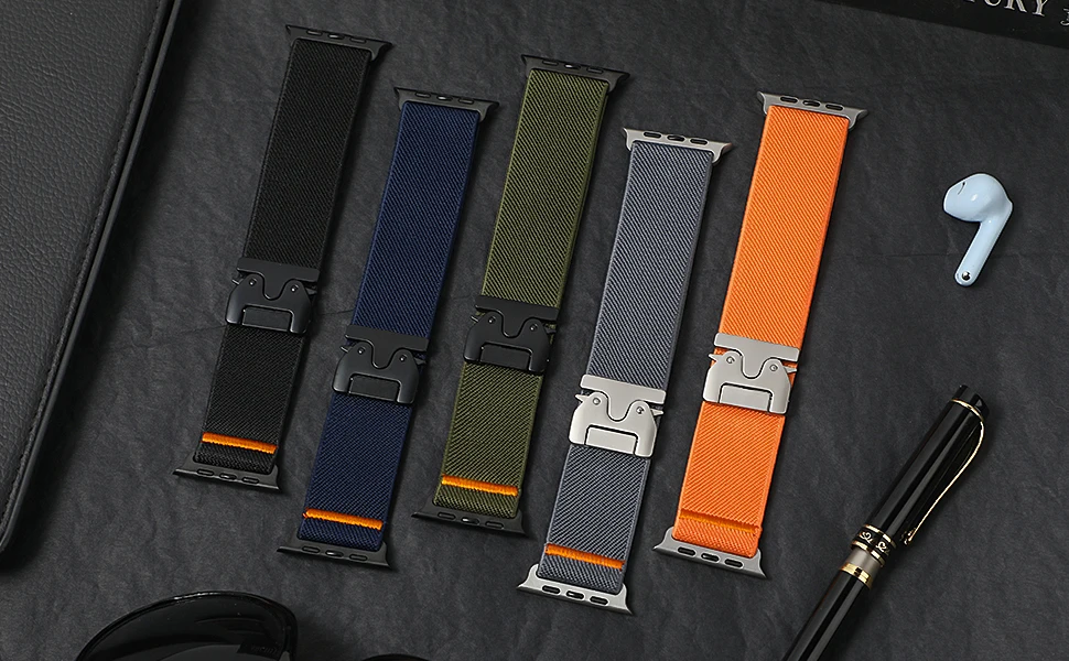 Nylonbänder für Apple Watch Ultra 2 Band 49 mm elastisches Armband IWatch Serie 10 9 8 7 6 3 SE 44 mm 46 mm 42 mm 40 mm 45 mm 41 mm 38 mm – Detail 4