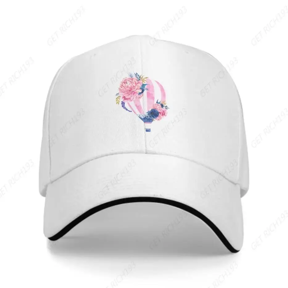 Pink Flower Hot Air Balloon Duck Tongue Cap All Seasons Men'S Women'S Adjustable Caps Outdoor Travel Baseball Hat