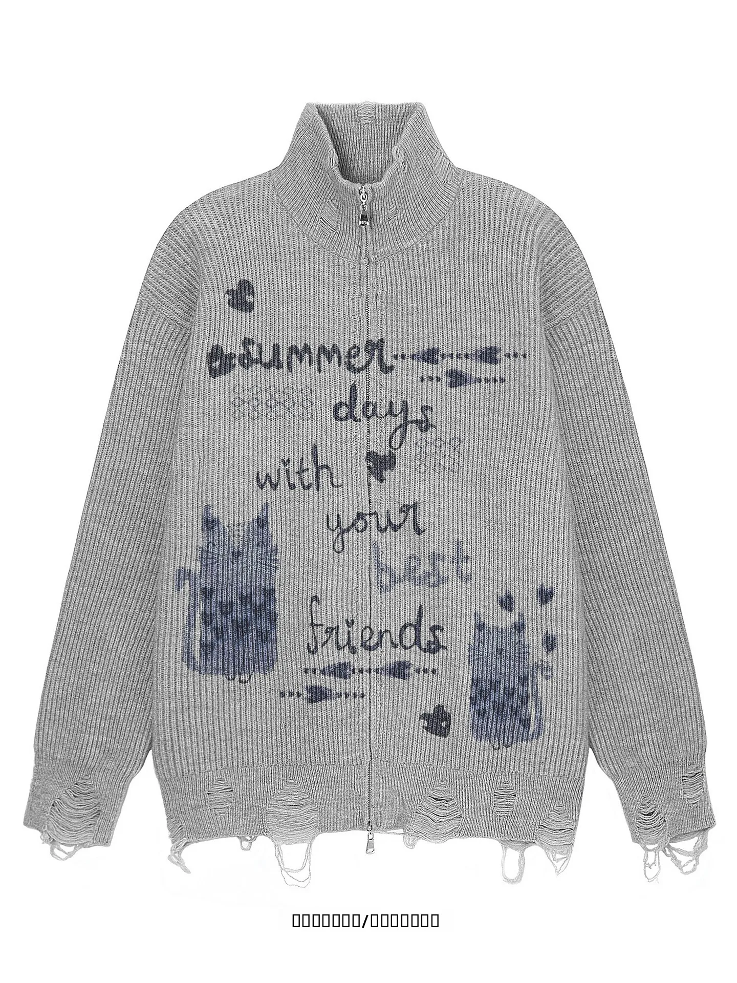 

Американский свободный вязаный свитер с отверстиями и воротником-стойкой, кардиган для мужчин и женщин, повседневный, теплый, термо.