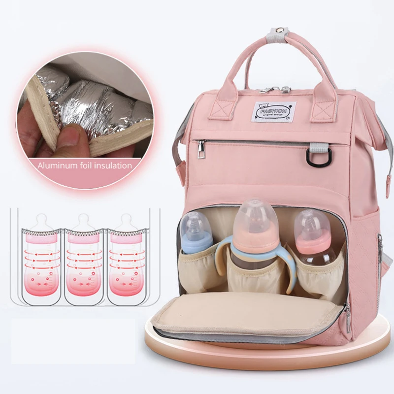 Bolsa de nailon para mamá, mochila multifuncional de Color sólido para madres y niños, portátil de viaje al aire libre, a la moda