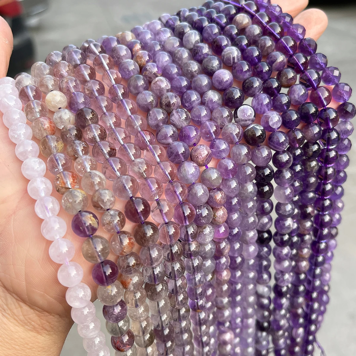 Natürliche lila Kristallperlen, Amethyst, lila Geisterquarz, lose Spacer für Schmuckherstellung, DIY-Armband, Halskette, Zubehör – Detail 7