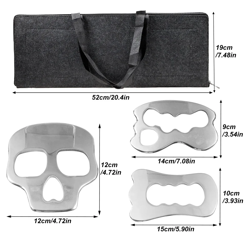 3Pcs Stainless Steel Gua Sha Scraping Massage Tool Set - IASTM Tool Set- Great Soft Tissue Mobilization Tool Physical Therapy