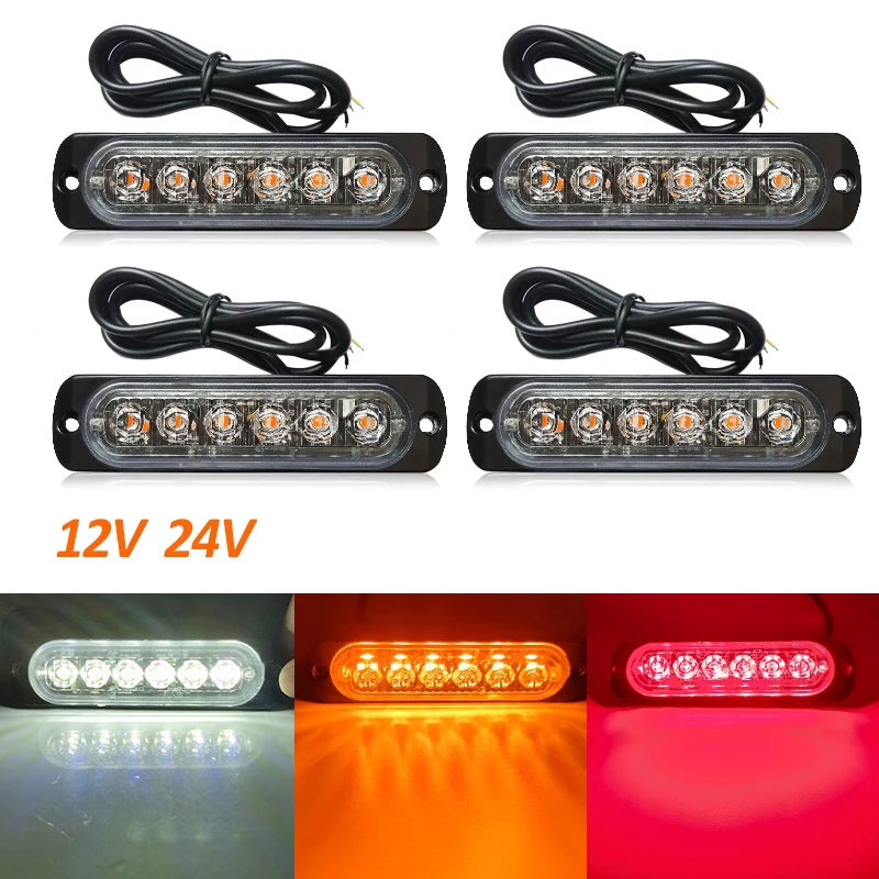 

6LED Car Strobe Warning Light Grill Flashing Breakdown Emergency Light Car Truck Trailer Beacon Lamp LED Side Light For Car 24V