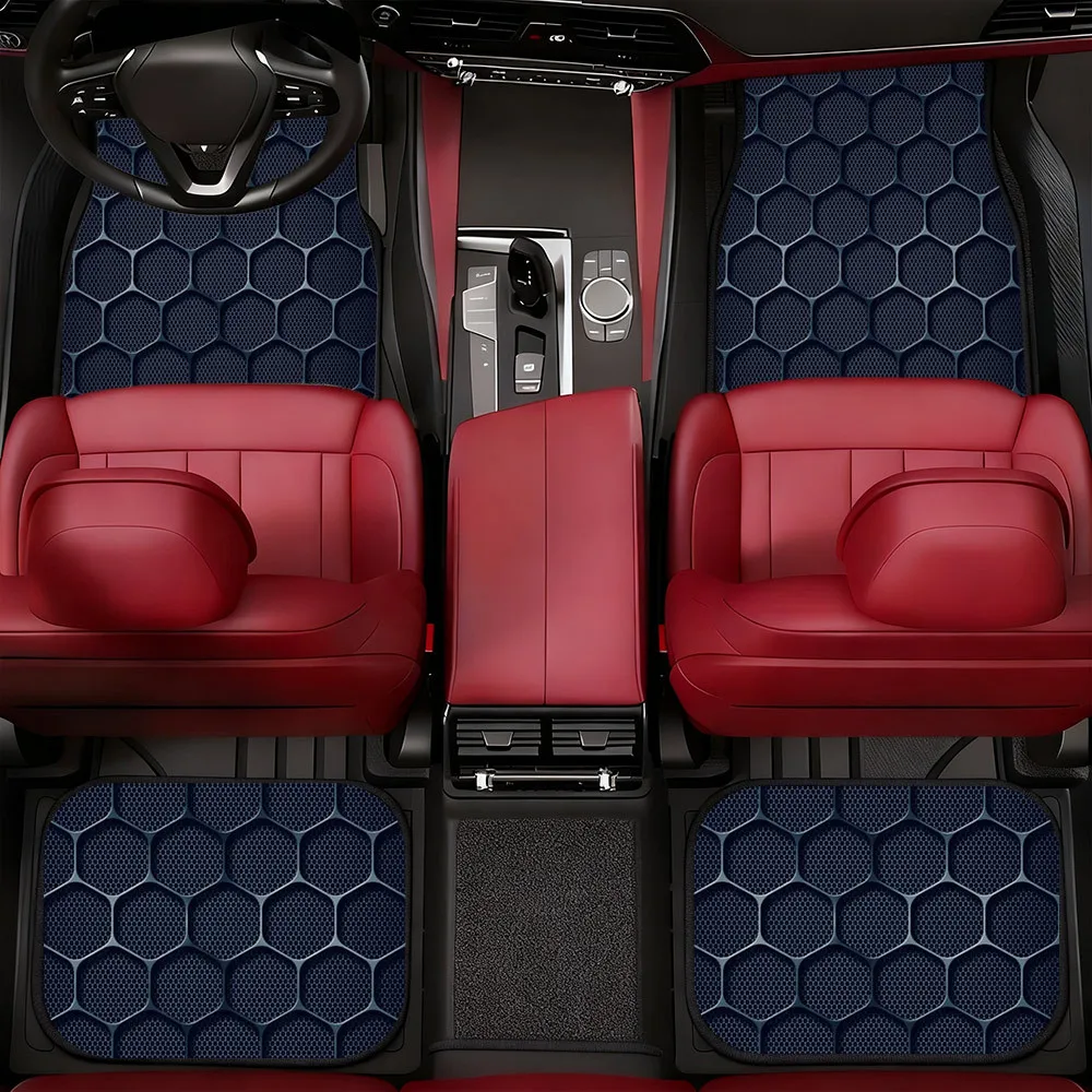 4pcs Heavy-Duty Blue Hexagon Mats/Compatible For Trucks, SUVs/Fit All-Weather Car Liners/Durable Vehicle Interior (Ideal Gift)