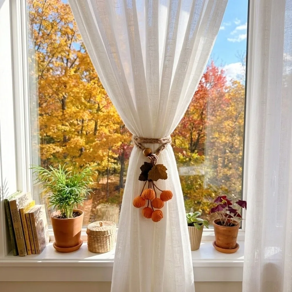 Artificial Maple Leaf Curtain Tiebacks Hawthorn Berry Strands Pastoral Style Curtain Straps Decorative Polyester