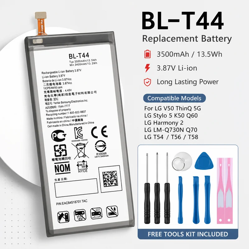 

Replacement Battery BL-T42 BL-T44 BL-T36 BL-T45 BL-T54 BL-T58 For LG V50 ThinQ 5G Stylo 5 K50 Q60 Harmony 2 LM-Q730N Q70