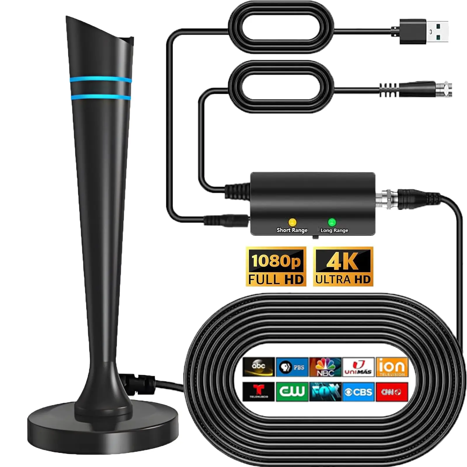 Long Range Reception HD TV Antenna for Smart Television, Indoor&Outdoor, Supports 4k,1080p for Smart TV Local Channels(Blue)