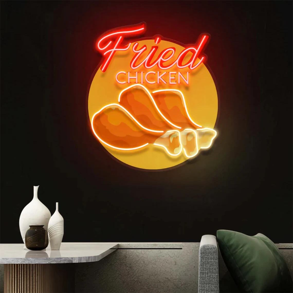 Flying Fried Chicken Neon Sign Custom LED Fried Chicken Sign Home Wall Decor Fast Food Coffee Shop Restaurant Bar Decoration