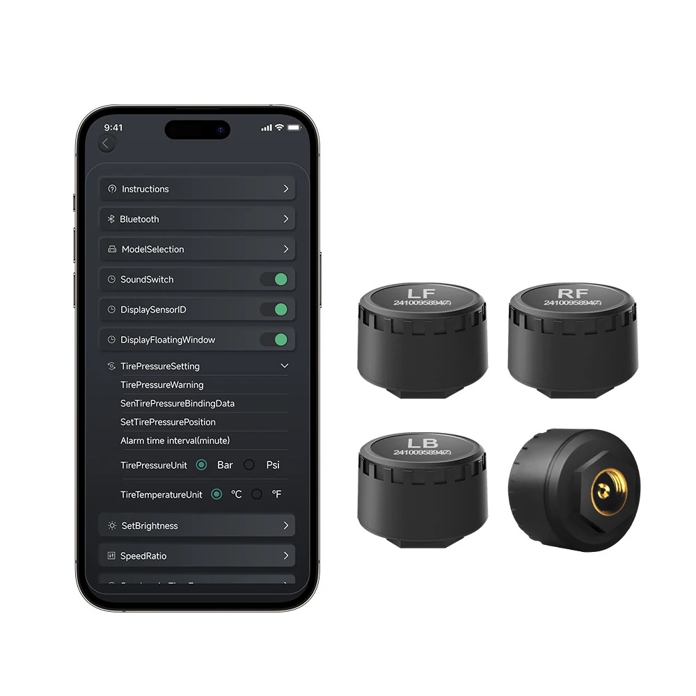 Car TPMS 4 Sensors Bluetooth Tire Pressure Monitoring System for Phone ios Diagnostic Set Accessories