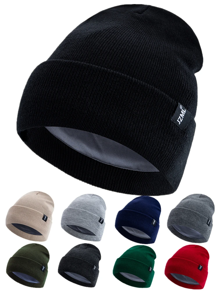 Neue Stil JZML Brief Plüsch Satin Gefüttert Antistatische Beanie Hut Herbst & Winter Hüte Für Männer Und Frauen Outdoor gestrickte Hüte – Detail 2