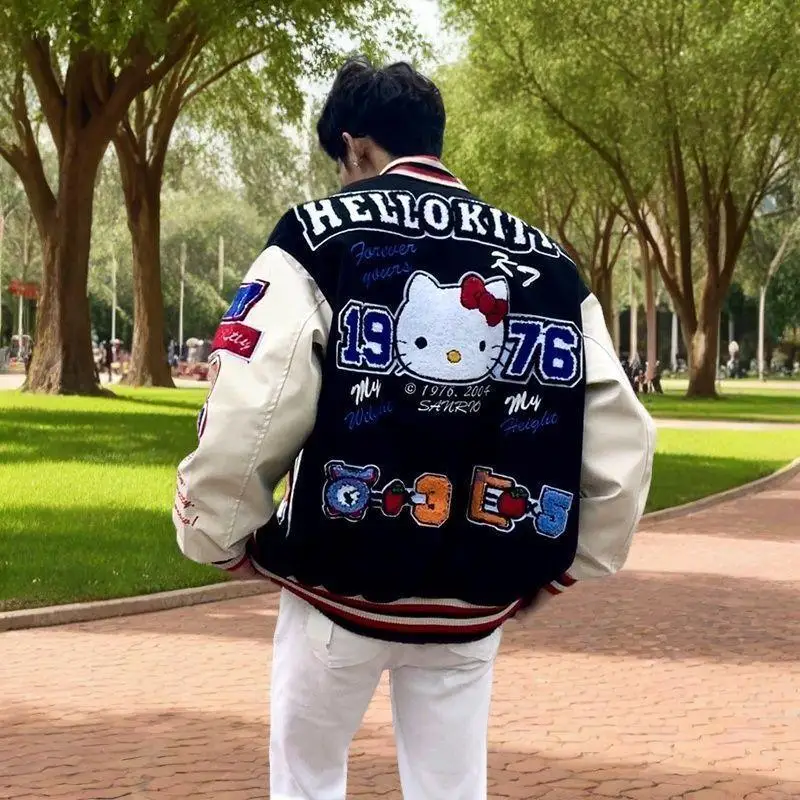 Sanrio New Style Baseball Uniform Hello Kittys Amerikanische Jacke Frühlings- und Herbststil Lose Mode Cartoon Jacke Paar Stil