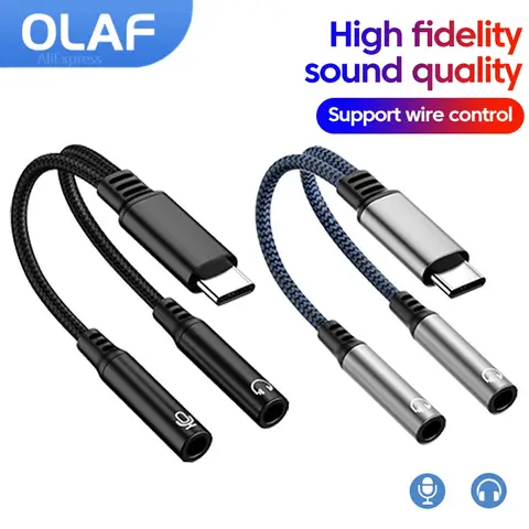 OLAF Type-C to Dual 3.5mm Jack Microphone Listening DAC USB C Audio Adapter 3.5mm Aux Female For iPhone 16 15 Samsung Converter