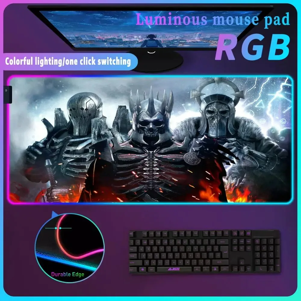 Cool RGB Computer Mat T_the W_witcher LED Gamer Deskpad Gaming Backlight Luminous With Wire Mousepad Anime Pc Desk Protector