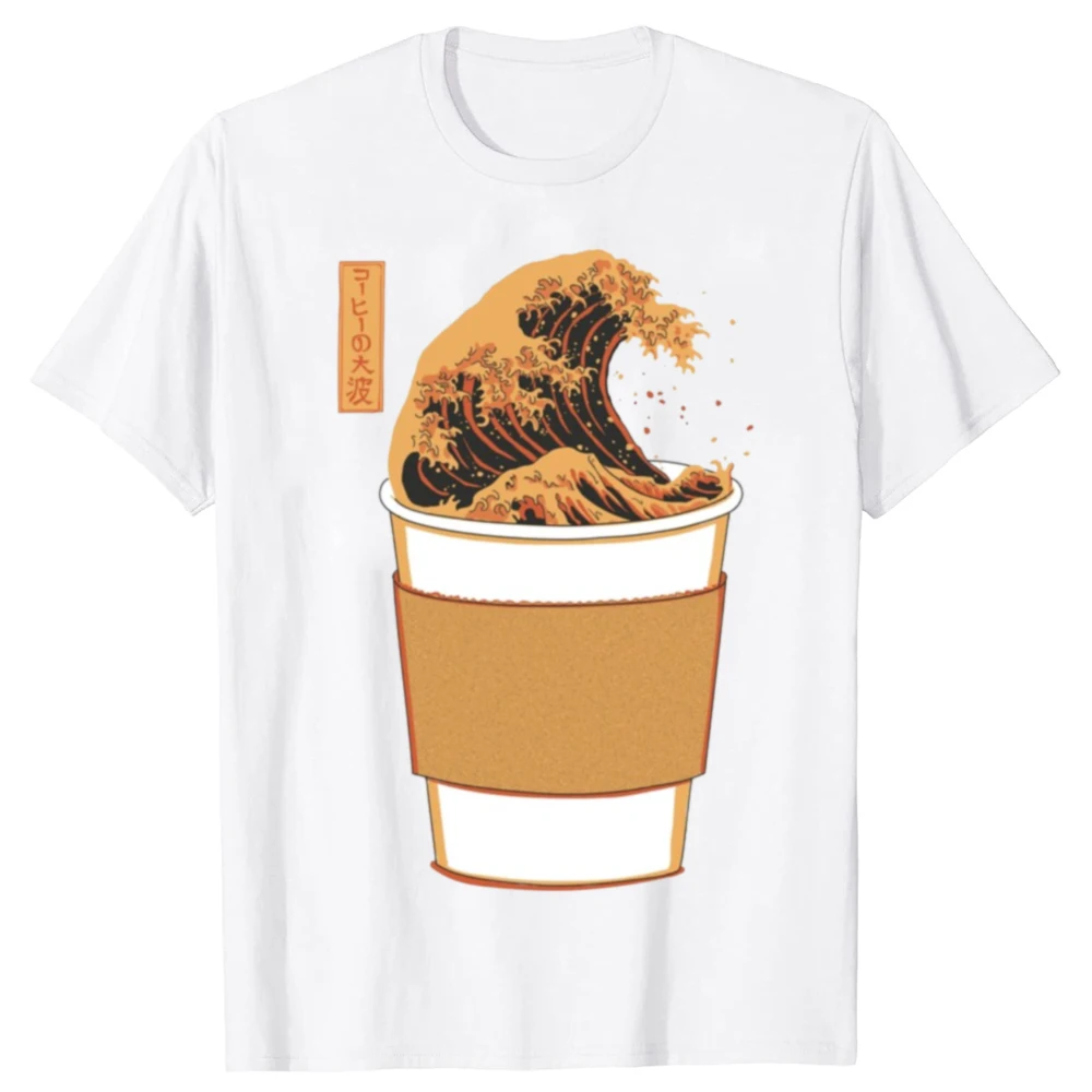 Lustiges T-Shirt mit der Aufschrift „The Great Wave of Coffee Drink Love“ für Herren und Damen, modisches, lässiges T-Shirt aus 100 % Baumwolle, lockeres, übergroßes T-Shirt – Detail 2