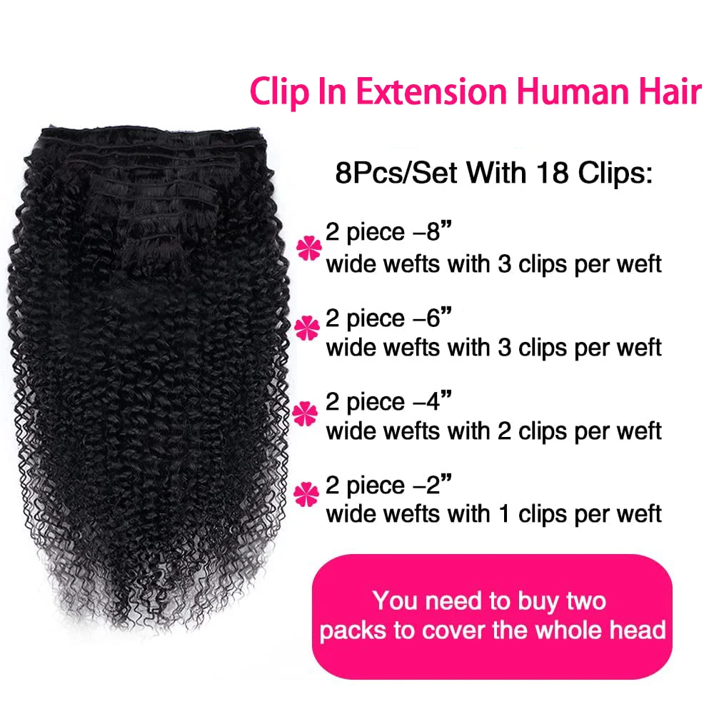 Clip In Hair Extensions Human Hair Deep Wave Full Head Water Wave Brazilian Curly 100% Real Human Hair Invisible Extensions #1B