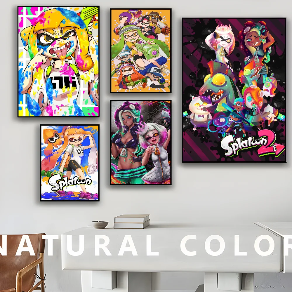 Splatoon 3-Póster Adhesivo de pared para sala de estar, decoración de Bar, bricolaje