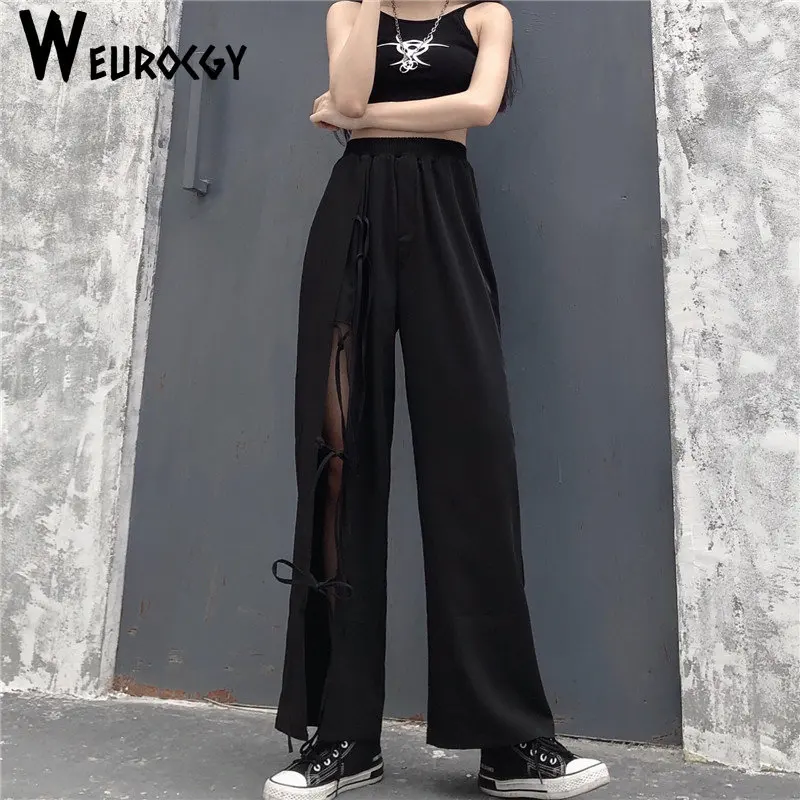 2023 Summer y2k Go Well With Everything Casual Loose Retro Split Bandage Women's Cargo Pants Women High Elastic Waist Streetwear