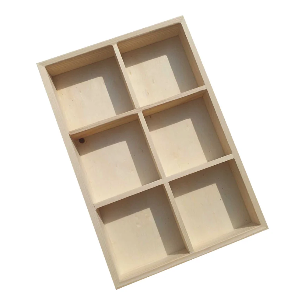 

Compartment Wooden Box Desk Organizer 6-grid Pigment Case Empty Container Holders