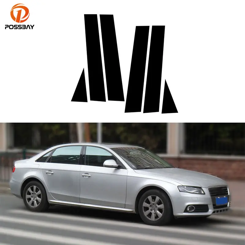 6Pcs Car Window Frame Pillar Post Trim Stickers for Audi A4 B8/8K 4-door Saloon/Sedan 2008-2015 2016 B C Column Cover Styling