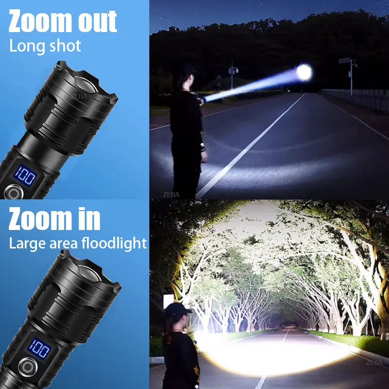 2025New 12000mAh White Laser Flashlights 1000000LM Ultra Powerful Flashlight Zoom USB Rechargeable Lantern Outdoor Camping Torch