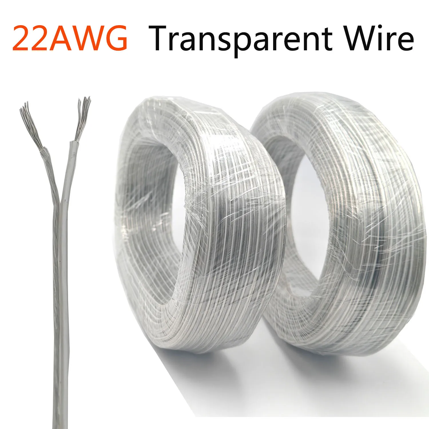 1m-100m 22AWG LED Neon Light Welding Electric Wire 2Pin Audio LED Lighting Electronic Toy DC Power Transparent Parallel Cable