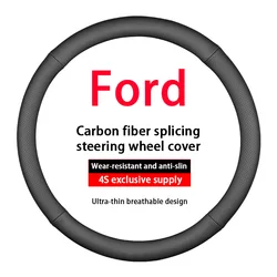 For Ford Car Steering Wheel Cover Carbon Fiber Leather Fit Ranger Focus F150 MK4 Mondeo Mustang Fiesta Explorer Raptor MK1