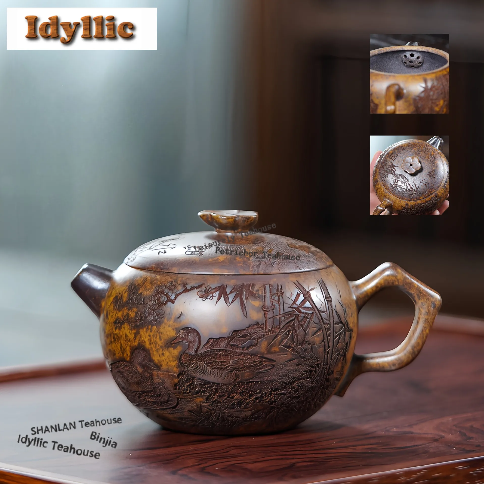 

290ml Yixing Purple Clay Teapots Handmade Bamboo Duck Pot Raw Ore Wood-fired Porcelain Mud Kettle Zisha Tea Set Cafes Gift Craft