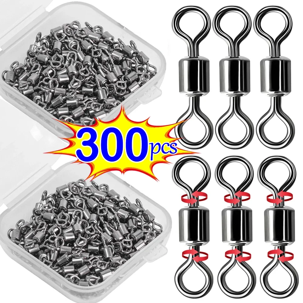 

300PCS Fishing Connector 8 Shape Swivel Fishing Hooks Line Connectors Stainless Steel Ball Bearing Solid Rings Accessories