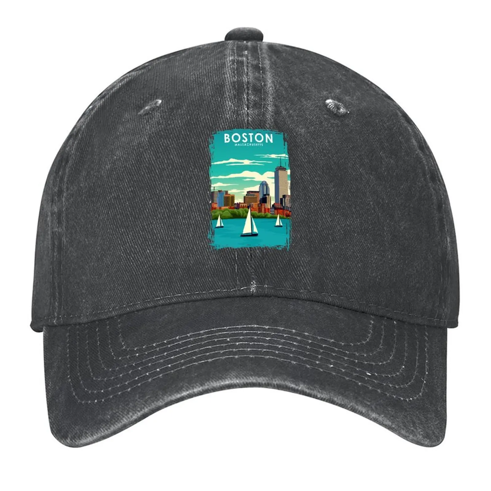 

Boston Massachusetts Vintage Minimal Travel Poster Baseball Cap hard hat Hat Beach Beach Outing hiking hat Hats Woman Men's