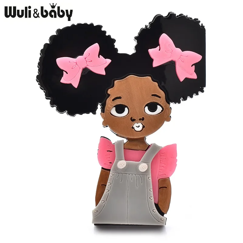 Wuli&baby Acrylic Lovely Black Child Brooches Pins For Women Beautiful 2-design Africa Girl Figure Party Casual Brooch Gifts