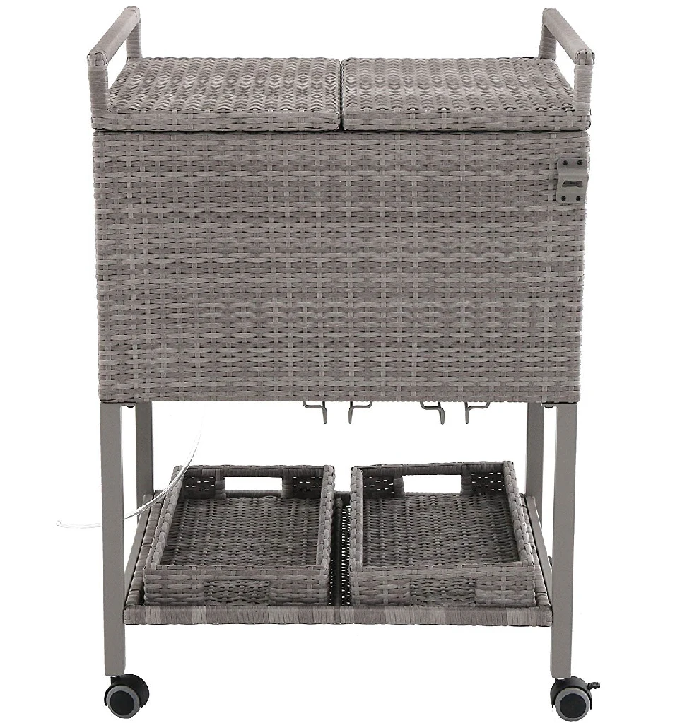 Outdoor Steel Wicker Patio Beer Cooler/Rattan Ice Bucket