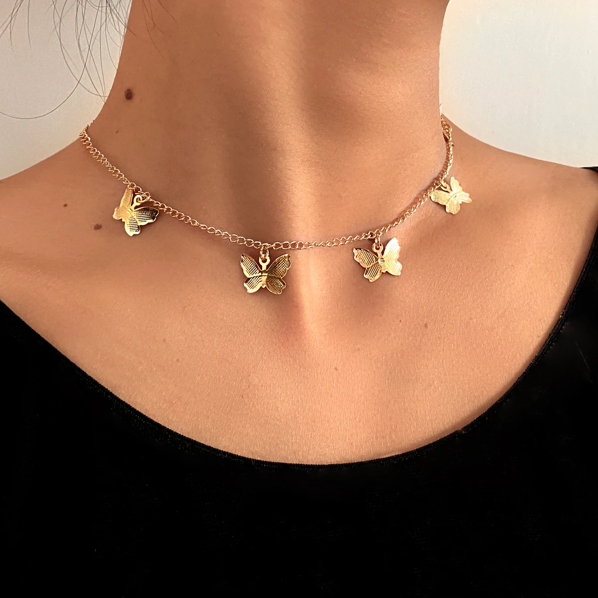 Gold Chain Butterfly Pendant Choker Necklace Women Statement Collares Bohemian Beach Jewelry Gift Collier Cheap