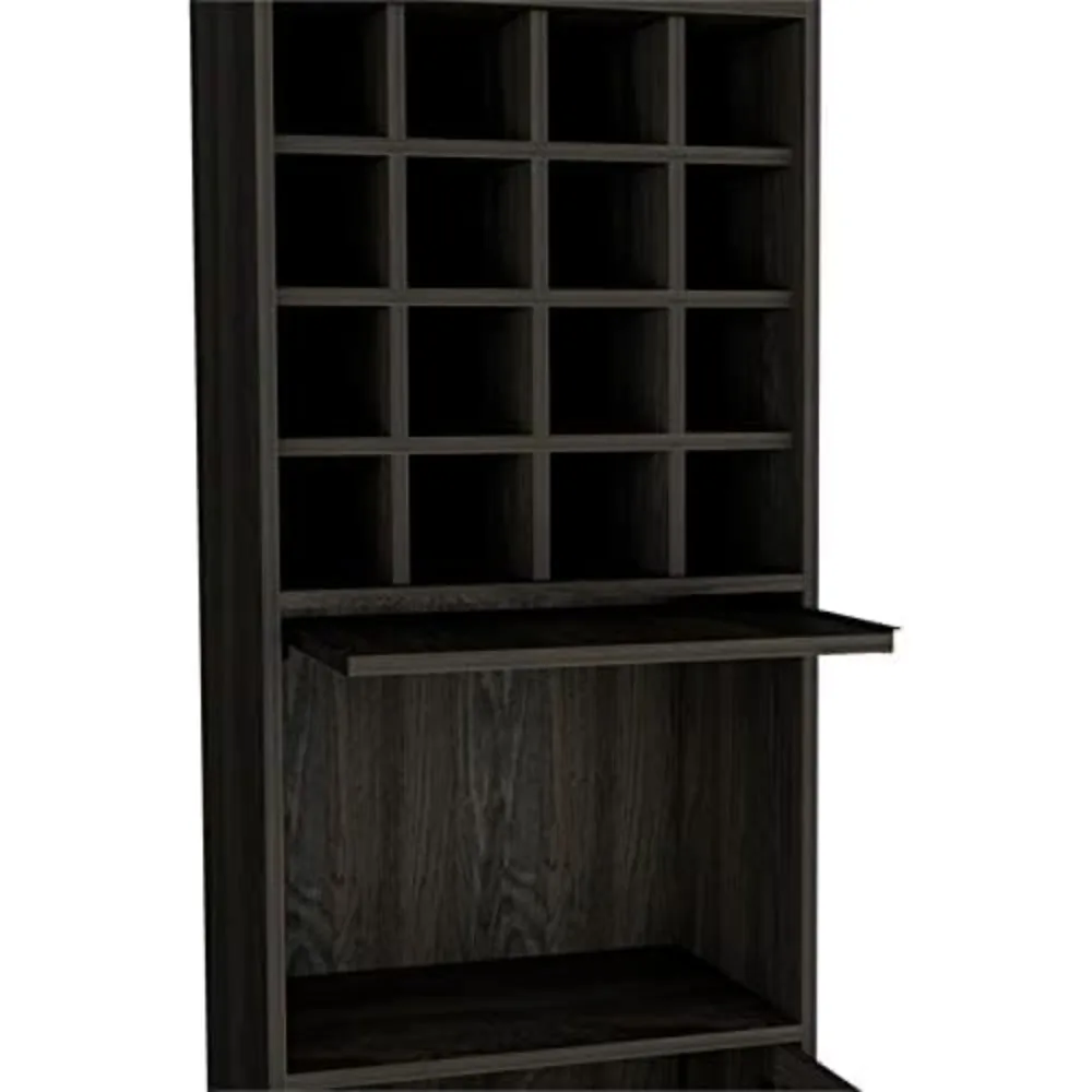 Contemporary Tall Home Bar and Wine Cabinet with 12 Wine Glass Rack and 16 Bottle Liquor Cubbies in Espresso-Carbon