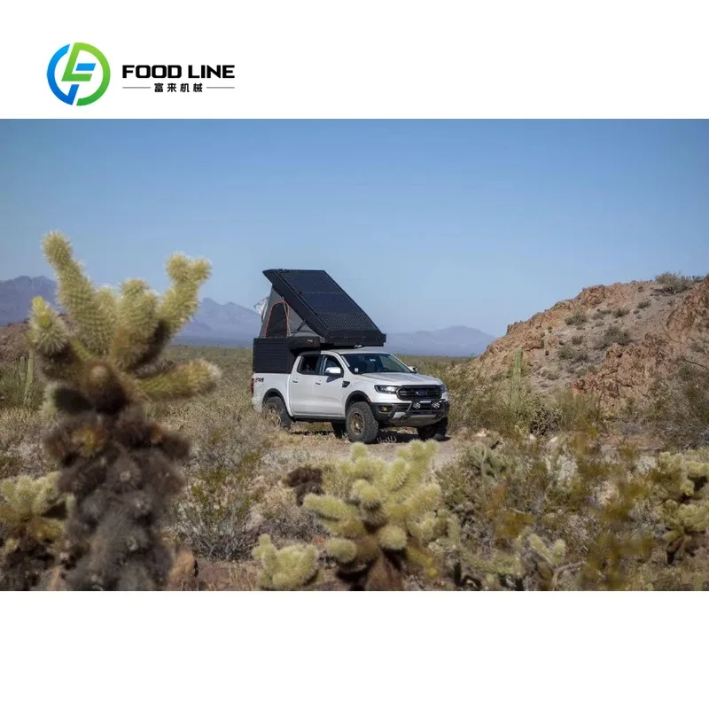 Customized slide‑in pickup wedge camper unit built‑in sofa interior layout for mid‑size pickup rv overland camping conversion