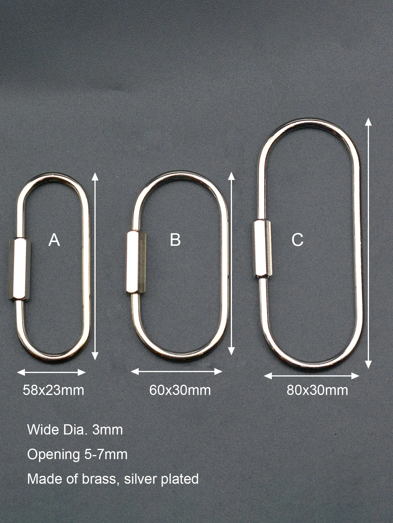 3 sizes simple silver plate brass oval running course Screw Locking Carabiner Key ring Keychain EDC gift