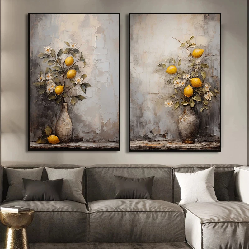 Fruit Lemon Kitchen Wall Art Canvas Painting Nordic Still Life Poster and Print Abstract Wall Picture for Living Room Home Decor