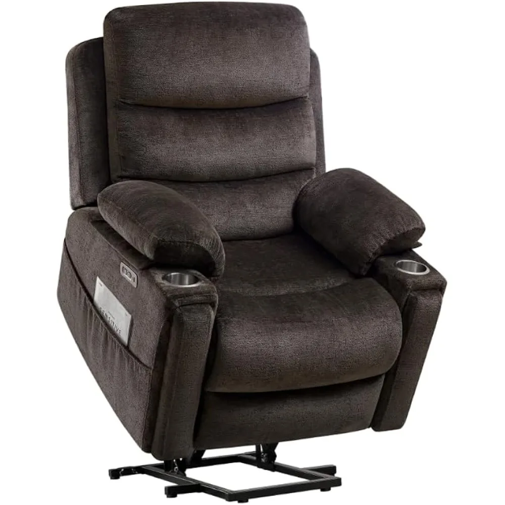 Power Recliner Chair Wide Backrest Electric Infinite Position Chair for Elderly with Massage and Heat Chenille Lay Flat Sleeper